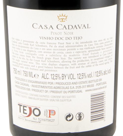 2022 Casa Cadaval Pinot Noir tinto (rótulo danificado)