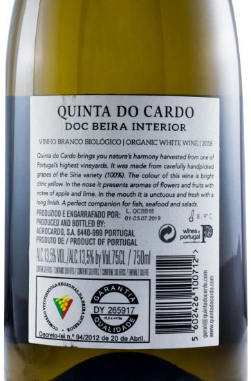 2018 Quinta do Cardo Síria biológico branco