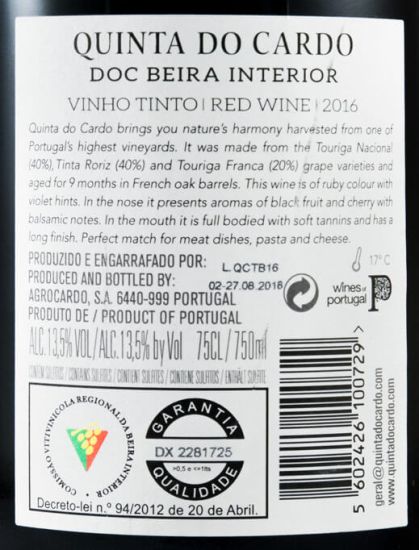 2016 Quinta do Cardo organic red