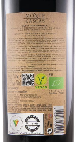 2018 Monte Cascas Reserva organic red