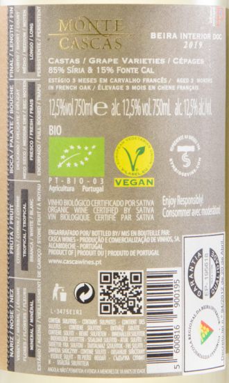 2019 Monte Cascas organic white