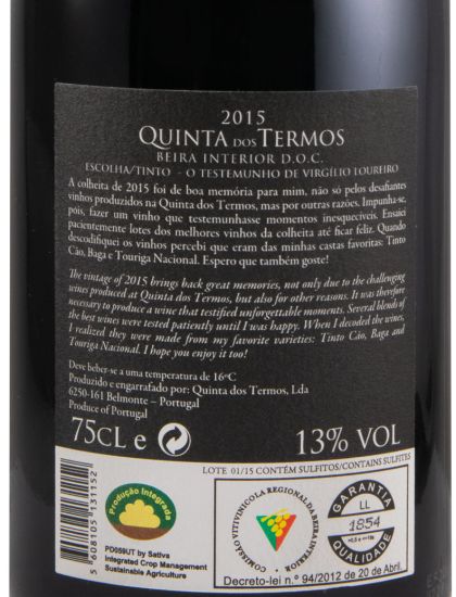 2015 Quinta dos Termos Testemunho Virgílio Loureiro tinto