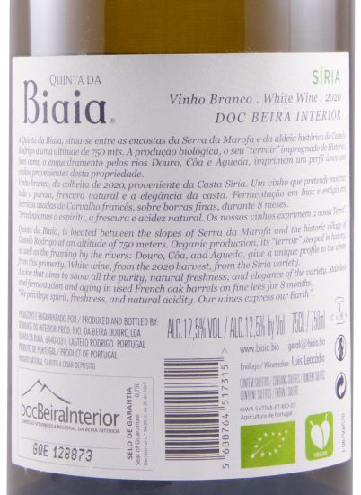 2020 Quinta da Biaia 750 Síria organic white