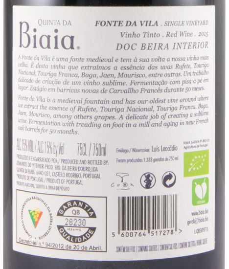 2015 Quinta da Biaia Fonte da Vila organic red