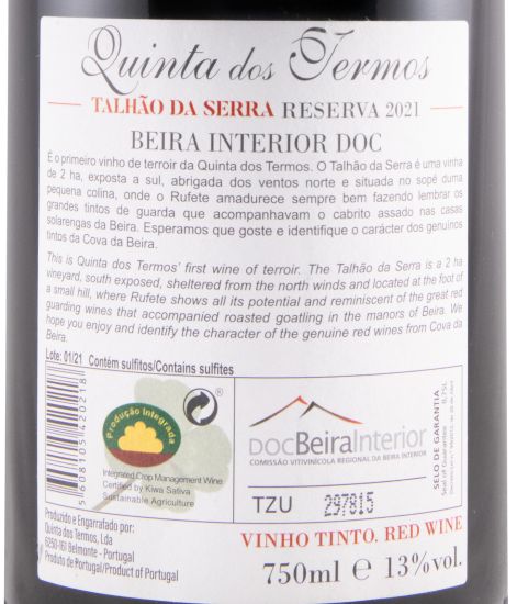 2021 Quinta dos Termos Talhão da Serra Rufete Reserva tinto