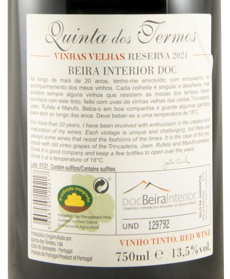 2021 Quinta dos Termos Vinhas Velhas Reserva red