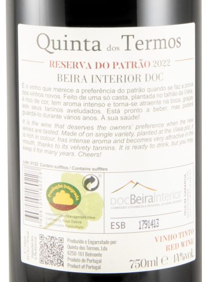 2022 Quinta dos Termos Reserva do Patrão tinto