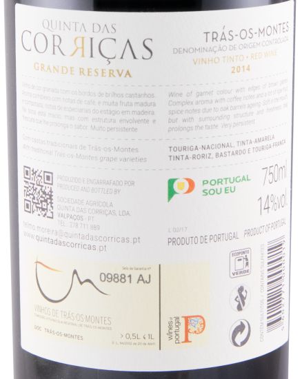 2014 Quinta das Corriças Grande Reserva red