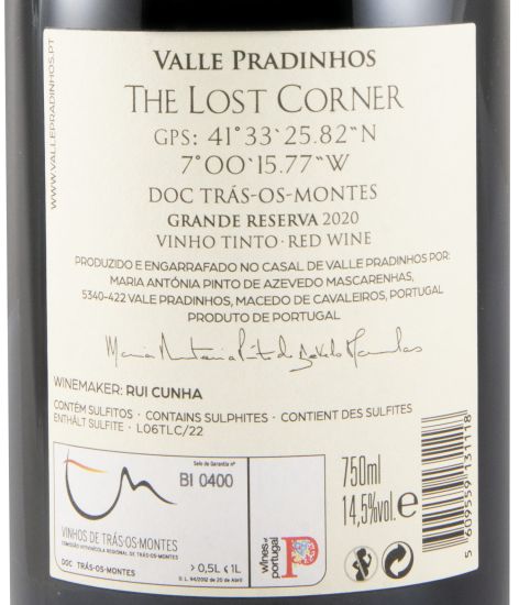 2020 Valle Pradinhos The Lost Corner Grande Reserva tinto