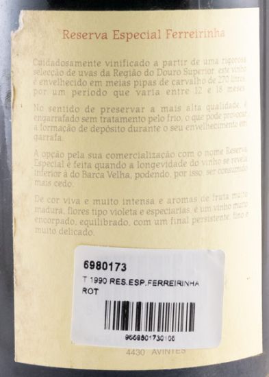 1990 Casa Ferreirinha Reserva Especial tinto (rótulo danificado)