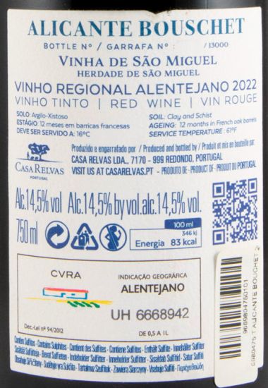 2022 Casa Relvas Alicante Bouschet red (damaged label)