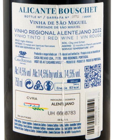 2022 Casa Relvas Alicante Bouschet tinto (rótulo danificado)