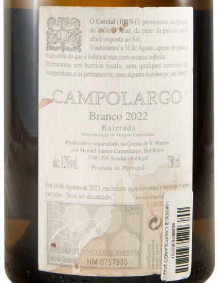 2022 Campolargo Cerceal branco (rótulo danificado)