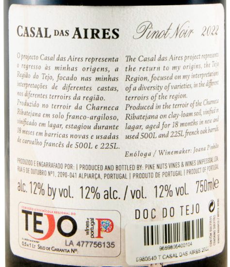2022 Casal das Aires Pinot Noir tinto (rótulo danificado)