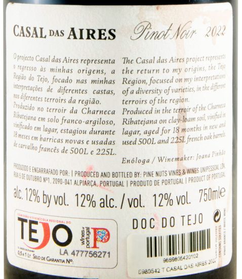 2022 Casal das Aires Pinot Noir tinto (rótulo danificado)