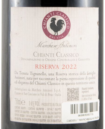 2022 Marchese Antinori Chianti Classico Riserva tinto (rótulo danificado)