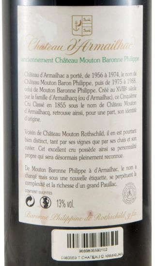 2013 Château d'Armailhac Pauillac tinto (rótulo danificado)