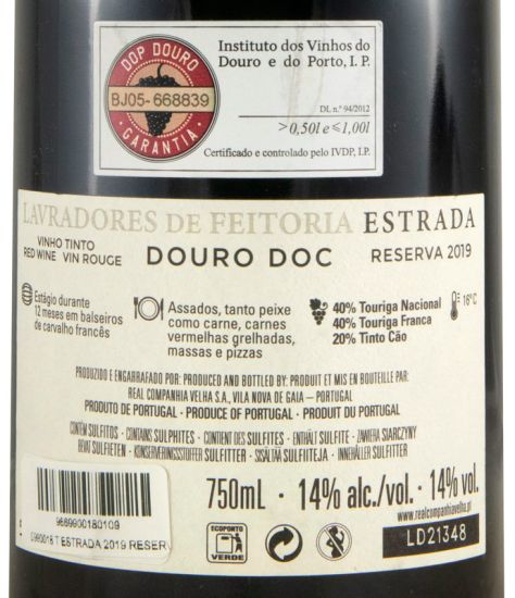 2019 Lavradores de Feitoria Estrada Reserva red (damaged label)