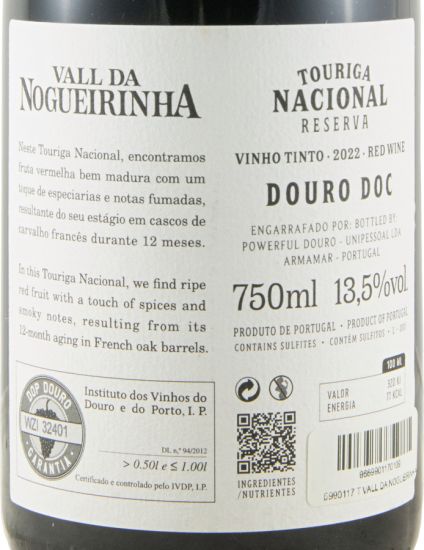 2022 Vall da Nogueirinha Touriga Nacional Reserva tinto (rótulo danificado)