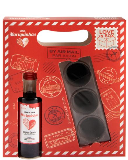 Miniatura Licor de Ginja Mariquinhas c/3 Copos de Chocolate 4cl