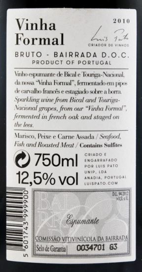 2010 Sparkling Wine Luís Pato Vinha Formal Brut