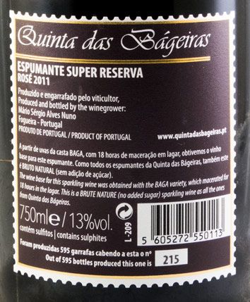 2011 Sparkling Wine Quinta das Bágeiras Super Reserva Brut Nature rose