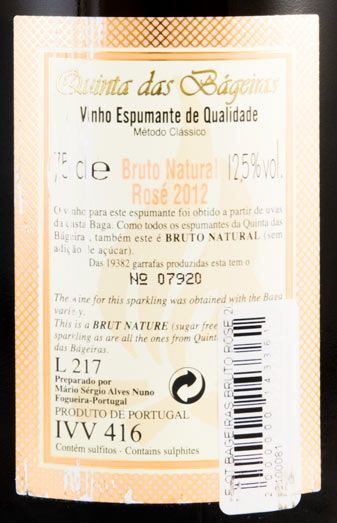 2012 Sparkling Wine Quinta das Bágeiras Brut rose