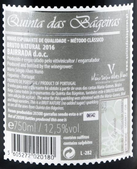 2016 Espumante Quinta das Bágeiras Bruto Natural