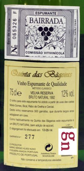 1992 Espumante Quinta das Bágeiras Velha Reserva Bruto Natural