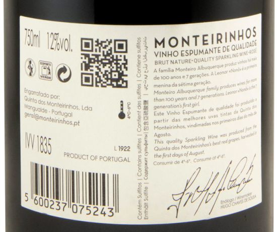 Sparkling Wine Monteirinhos Nonô Brut Nature rosé