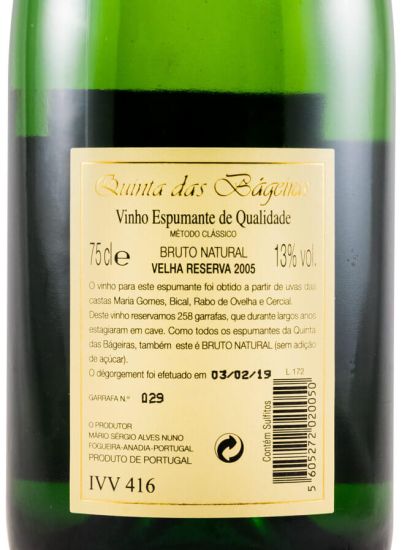 2005 Sparkling Wine Quinta das Bágeiras Velha Reserva Brut Nature