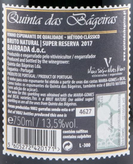2017 Espumante Quinta das Bágeiras Super Reserva Bruto Natural