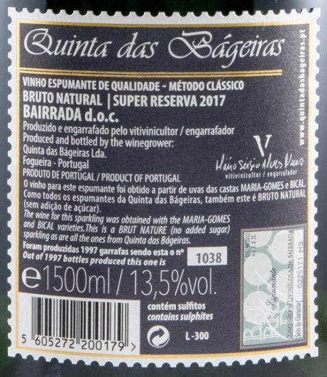 2017 Espumante Quinta das Bágeiras Super Reserva Bruto Natural 1,5L
