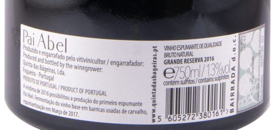 2016 Sparkling Wine Quinta das Bágeiras Pai Abel Grande Reserva Brut Nature