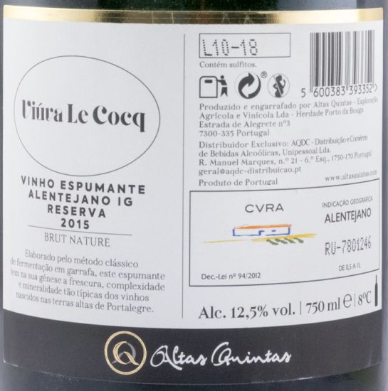 2015 Espumante Altas Quintas Viúva Le Cocq Reserva Bruto Natural