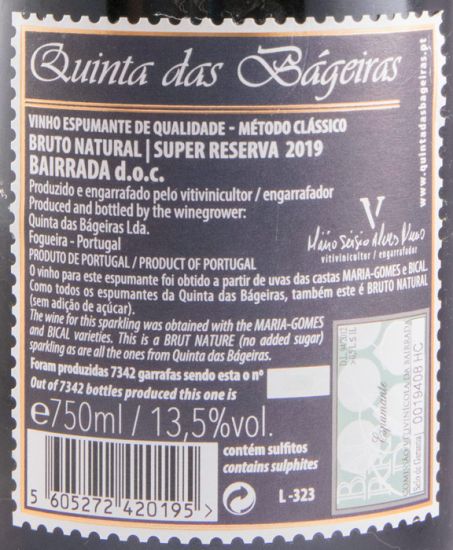 2019 Sparkling Wine Quinta das Bágeiras Super Reserva Brut Nature