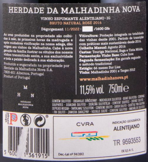 2016 Sparkling Wine Malhadinha Bruto Natural rosé