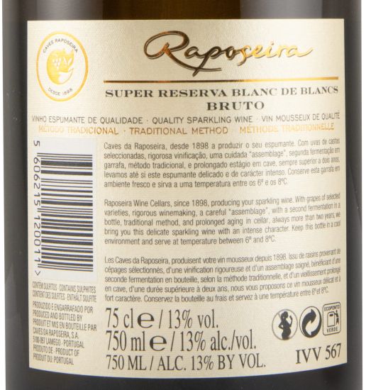 2019 Espumante Raposeira Blanc de Blancs Super Reserva Bruto