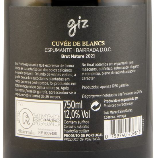 2021 Sparkling Wine Giz by Luís Gomes Cuvée de Blancs Brut Nature