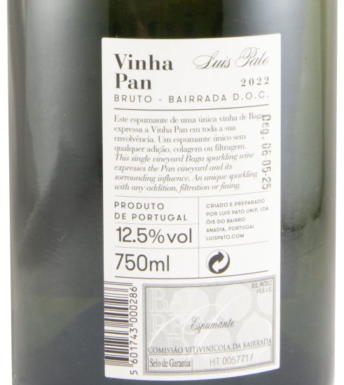 2022 Sparkling Wine Luís Pato Vinha Pan Brut (no added sulphites)
