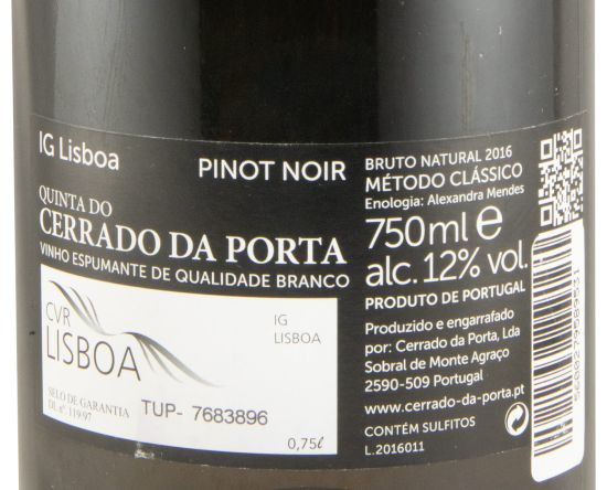 2016 Sparkling Wine Quinta do Cerrado da Porta Pinot Noir Grande Reserva Blanc de Noir Brut Nature