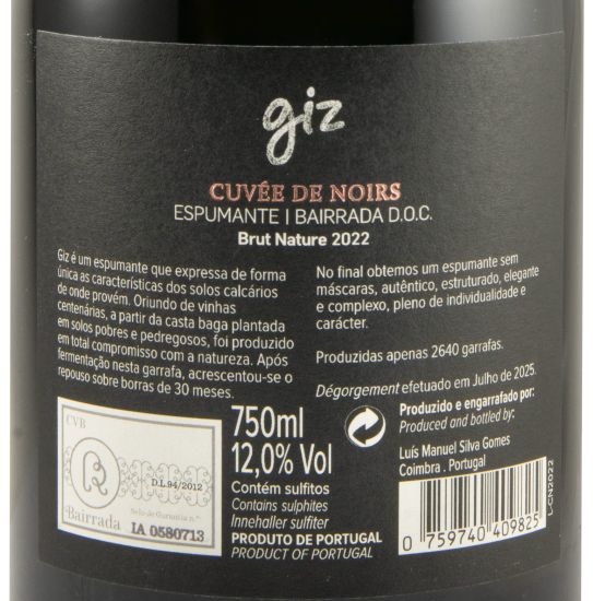 2022 Espumante Giz by Luís Gomes Cuvée de Noirs Bruto Natural