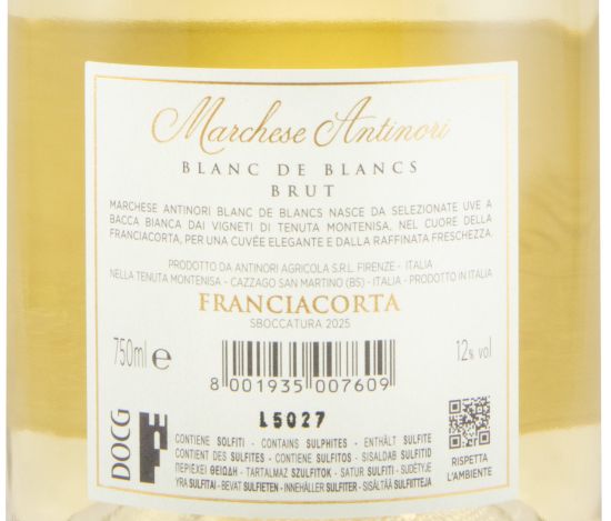 Espumante Marchese Antinori Blanc de Blancs Franciacorta Bruto (dégorgement em 2025)