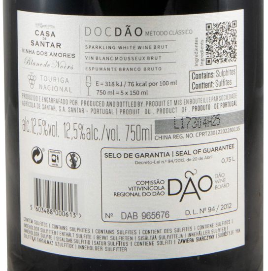 2018 Espumante Casa de Santar Vinha dos Amores Touriga Nacional Blanc de Noirs Bruto