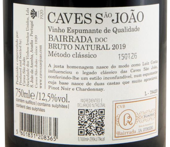 2019 Sparkling Wine Caves São João Homenagem a Luiz Costa Pinot Noir & Chardonnay Brut Nature
