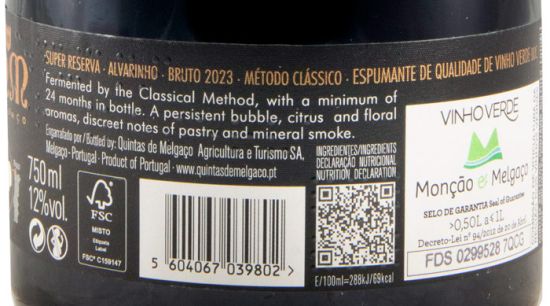 2023 Espumante Quintas de Melgaço QM Alvarinho Super Reserva Bruto