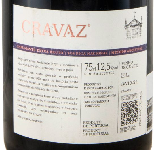 2025 Espumante Cravaz Ancestral Touriga Nacional Extra Bruto rosé