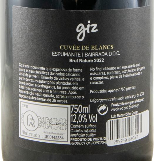 2022 Sparkling Wine Giz by Luís Gomes Cuvée de Blancs Brut Nature