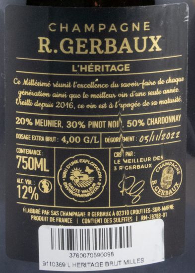 2016 Champagne R. Gerbaux L'Heritage Millésimé Extra Bruto
