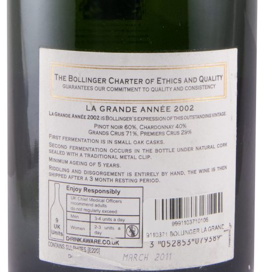 2002 Champagne Bollinger La Grande Année Bruto